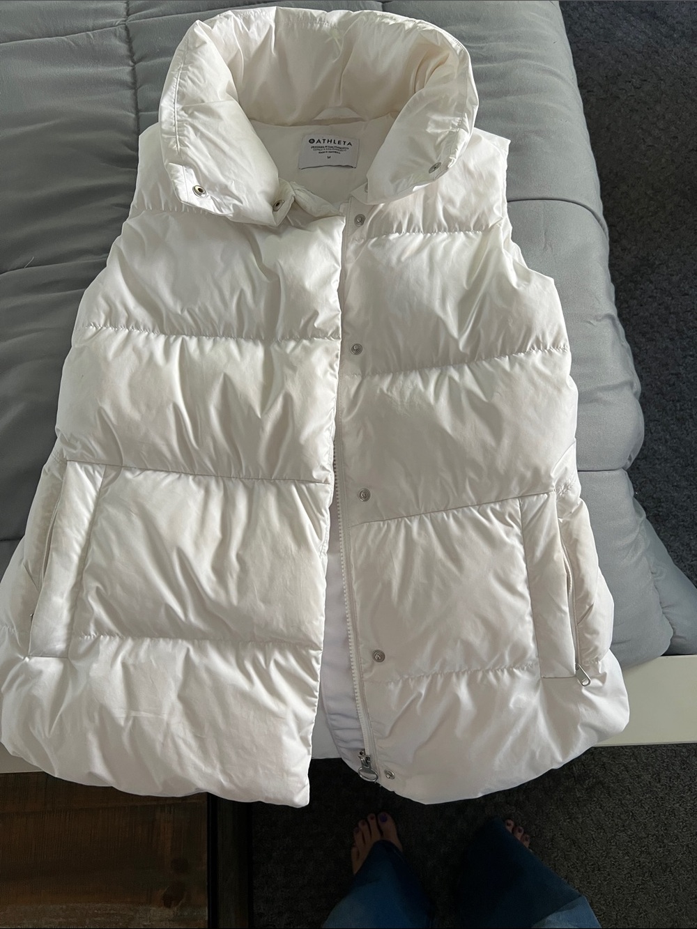 Athleta Cream Quilted Puffer Vest with High Collar
